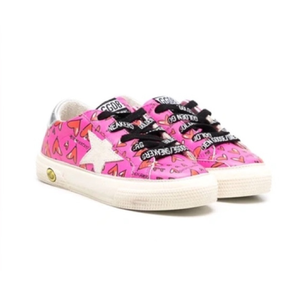 Golden Goose Kids Pink Heart-Print Low-Top Sneakers with White Star